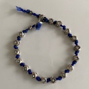 Silver Spike Crystal Beads with Blue Cord Knotted Bohemian Bracelet Summer Beach